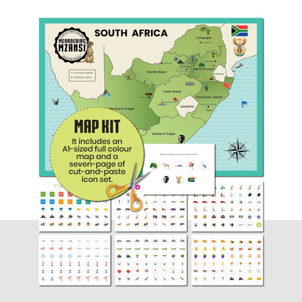 A1-size Meandering Mzansi Map With Icon Set